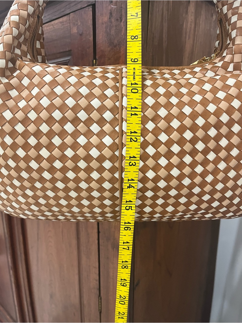 Woven Hobo Shoulder Bag in Tan and Cream - Picture 10 of 12